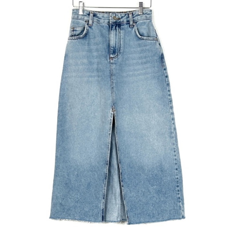Pilcro Anthropologie Madi long front slit denim maxi skirt size 2P petite